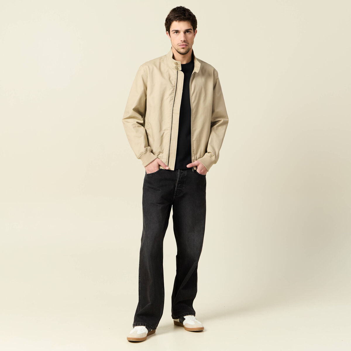 Blouson zippé col montant gris homme