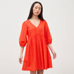 Robe droite courte col v manches 3/4 orange fonc&eacute; femme