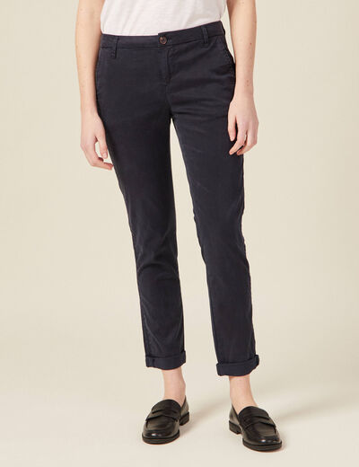 Chino 7/8&egrave;me taille standard bleu fonc&eacute; femme