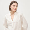 Blouse col mao manches longues en coton ecru femme