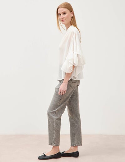Blouse boyfriend manches coude en coton ecru femme