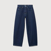 Jeans barrel taille haute broderie denim brut clean femme