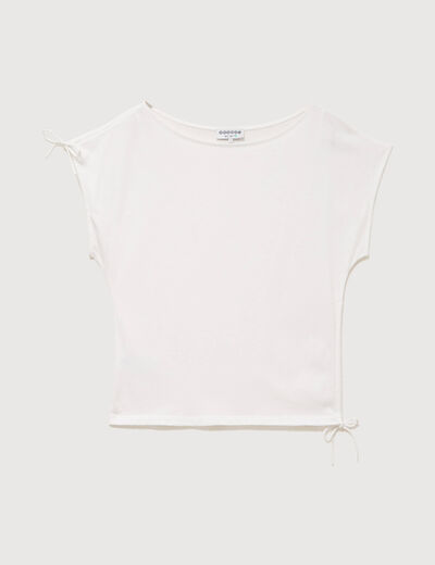 T-shirt ajust&eacute; col rond manches courtes ecru femme