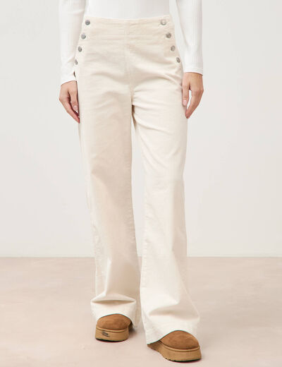 Pantalon large taille haute en velours ivoire femme
