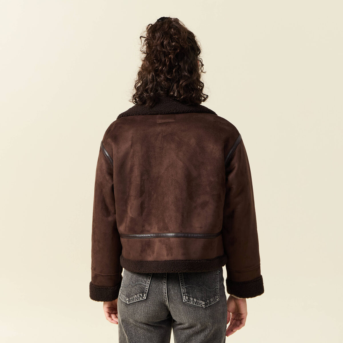 Bombardier court droit similicuir marron femme
