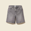Bermuda jeans large taille haute denim snow gris femme