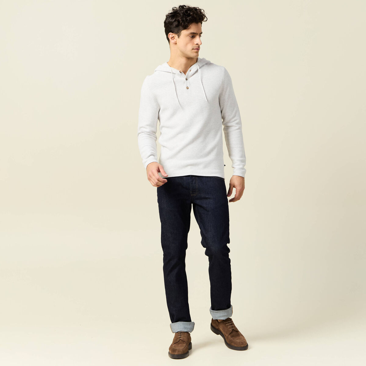 Pull à capuche ecru homme