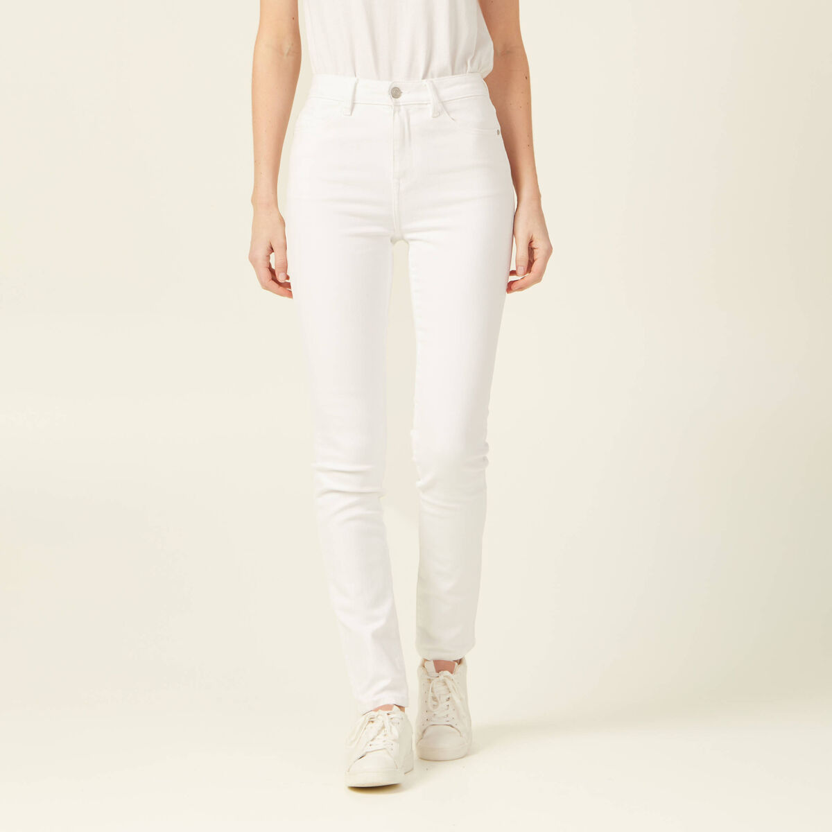 Jeans slim taille haute denim blanc femme