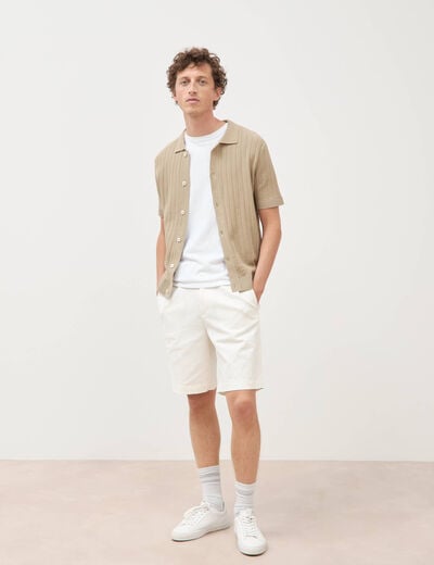 Chemise en coton manches courtes beige homme