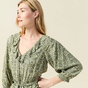 Robe évasée ceinturée vert kaki femme
