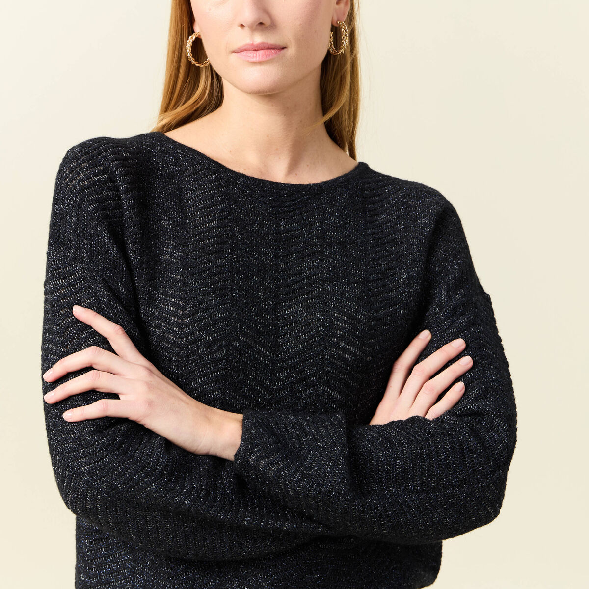 Pull manches longues bleu marine femme