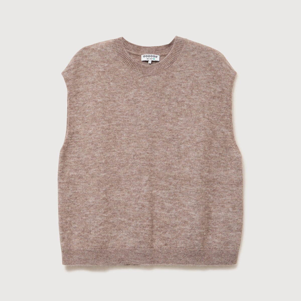 Pull droit court sans manches col rond marron clair femme