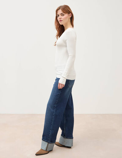 Pull droit col bateau manches longues ecru femme