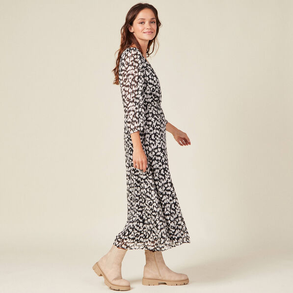 Robe longue évasée manches 3/4 noir femme