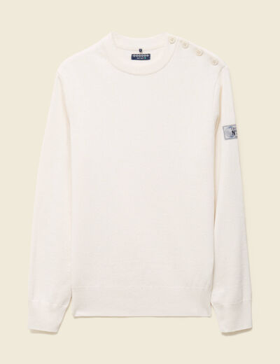 Pull fin col rond manches longues ecru homme