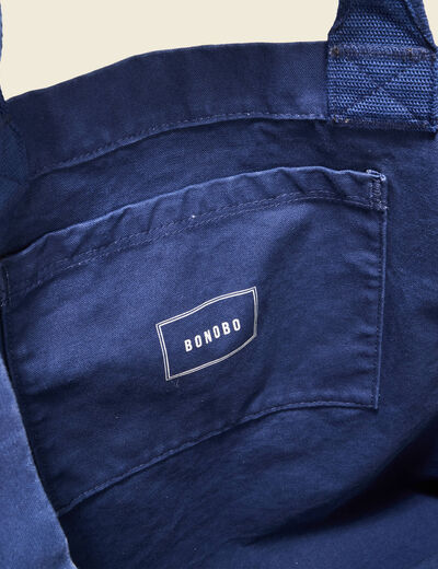 Sac cabas en coton bleu fonc&eacute; homme