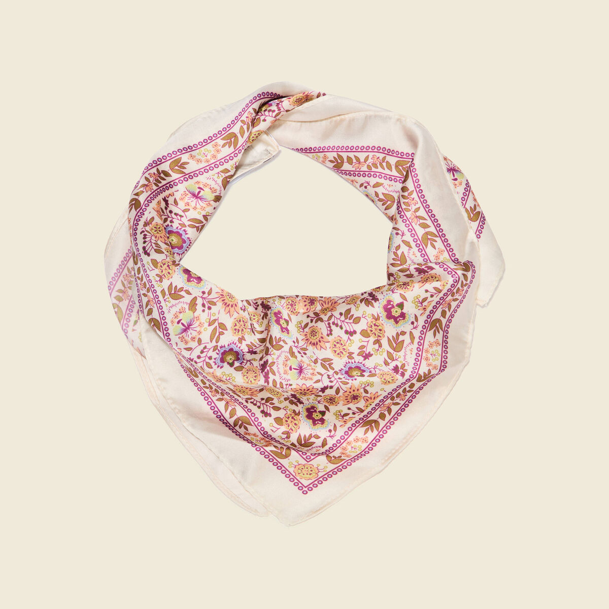 Foulard carré satin ecru femme