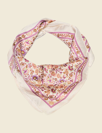 Foulard carré satin ecru femme