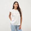 Top col rond manches courtes en coton ecru femme