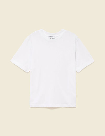 T-shirt oversize mi-long col rond blanc femme
