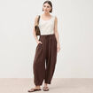 Pantalon loose taille standard marron fonc&eacute; femme