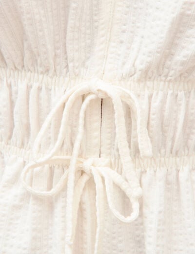 Blouse cintr&eacute;e col v manches courtes ecru femme