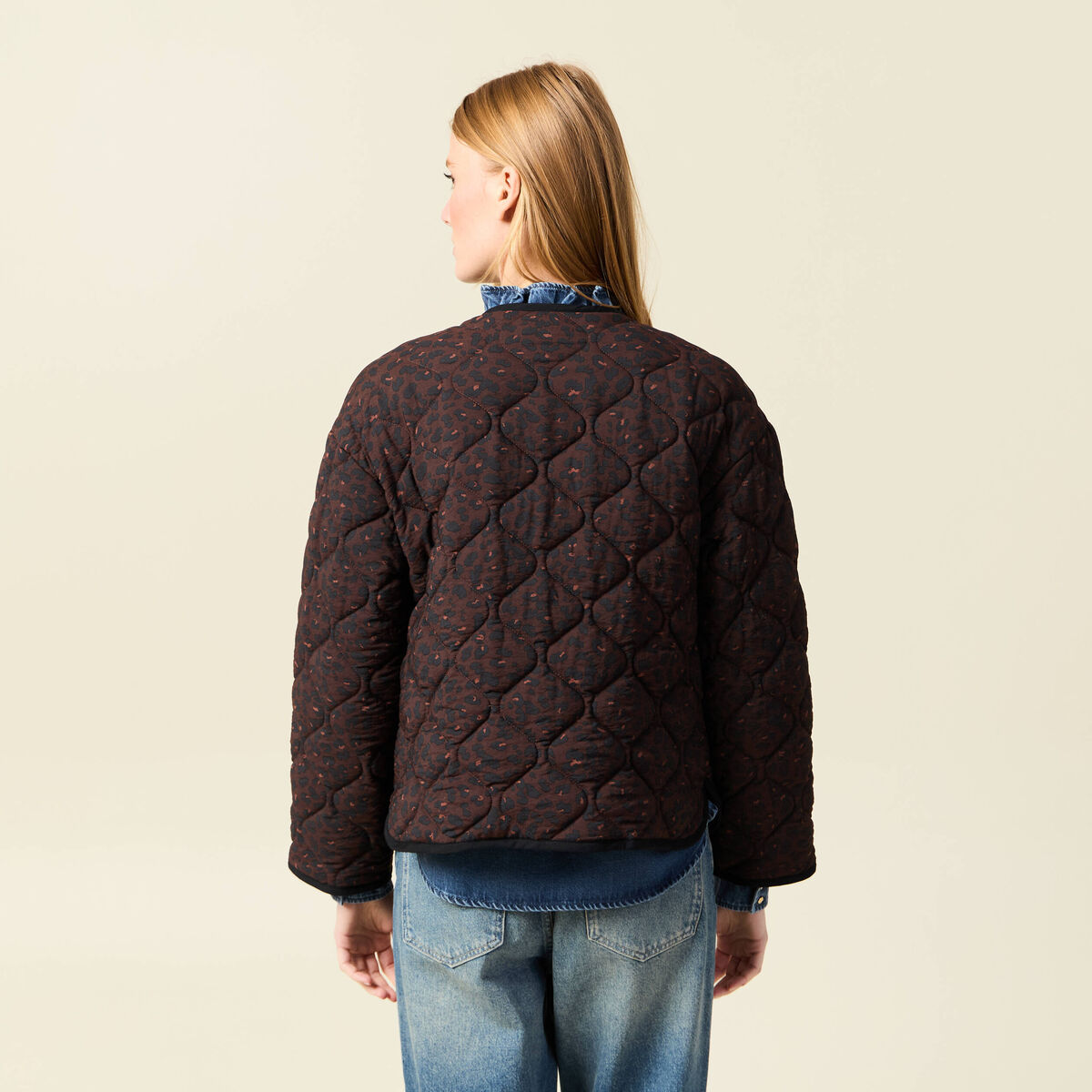 Blouson matelass&eacute; camel femme