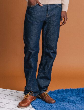 Jeans straight longueur 32 en coton denim brut rinse homme