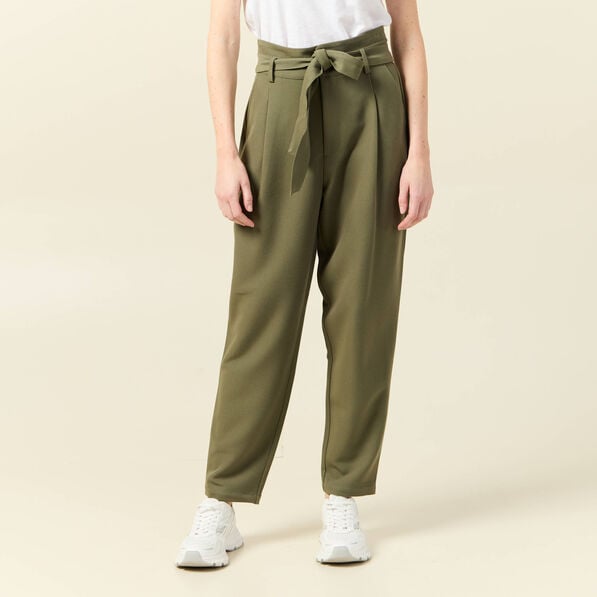 pantalon carotte ceinture vert kaki femme Pantalon carotte ceinturé vert kaki femme