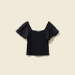 T-shirt bi-mati&egrave;re ajust&eacute; d&eacute;collet&eacute; noir femme