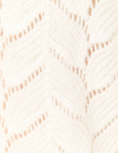 Pull ajour&eacute; col bateau manches longues ecru femme
