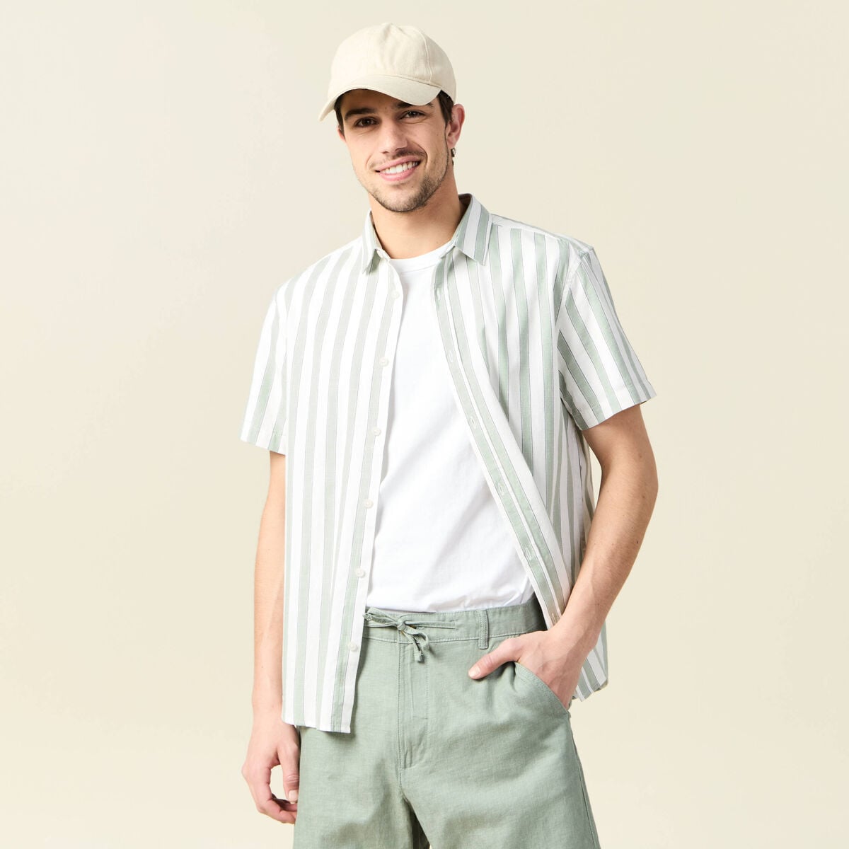 Chemise manches courtes vert olive homme