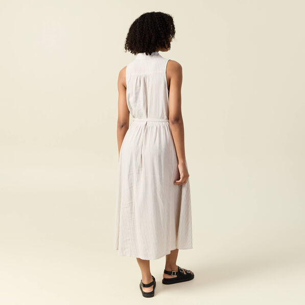 Robe longue évasée ceinturée blanc femme