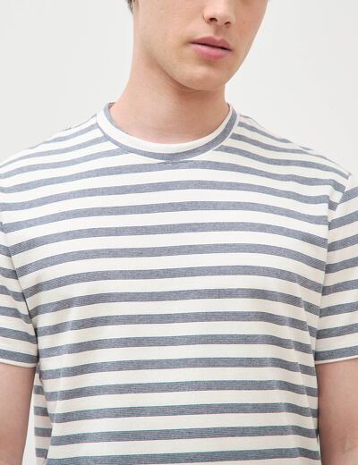 T-shirt ray&eacute; col rond manches courtes bleu marine homme
