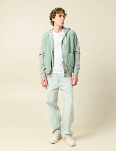 Sweat &agrave; capuche manches longues vert clair homme
