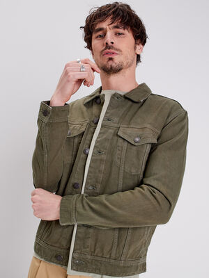 Veste droite en jean vert kaki homme