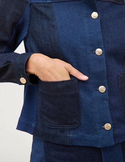 Veste droite en jeans manches longues denim stone femme