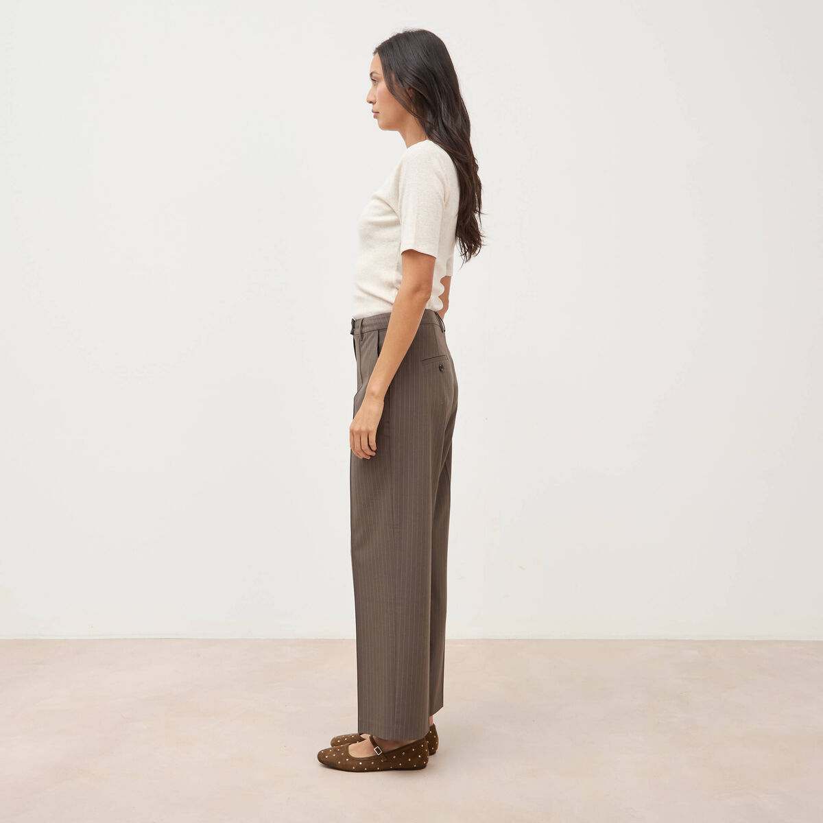 Pantalon droit taille haute taupe femme