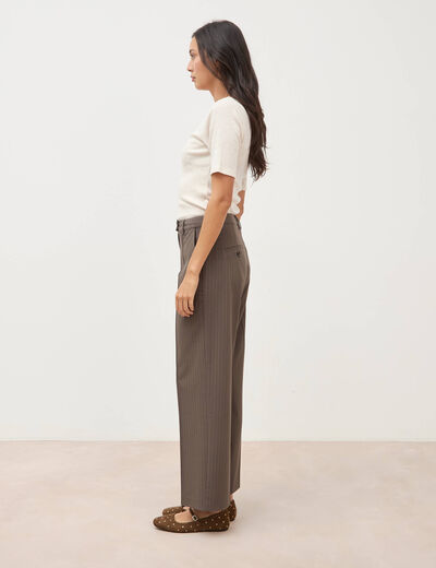 Pantalon droit taille haute taupe femme