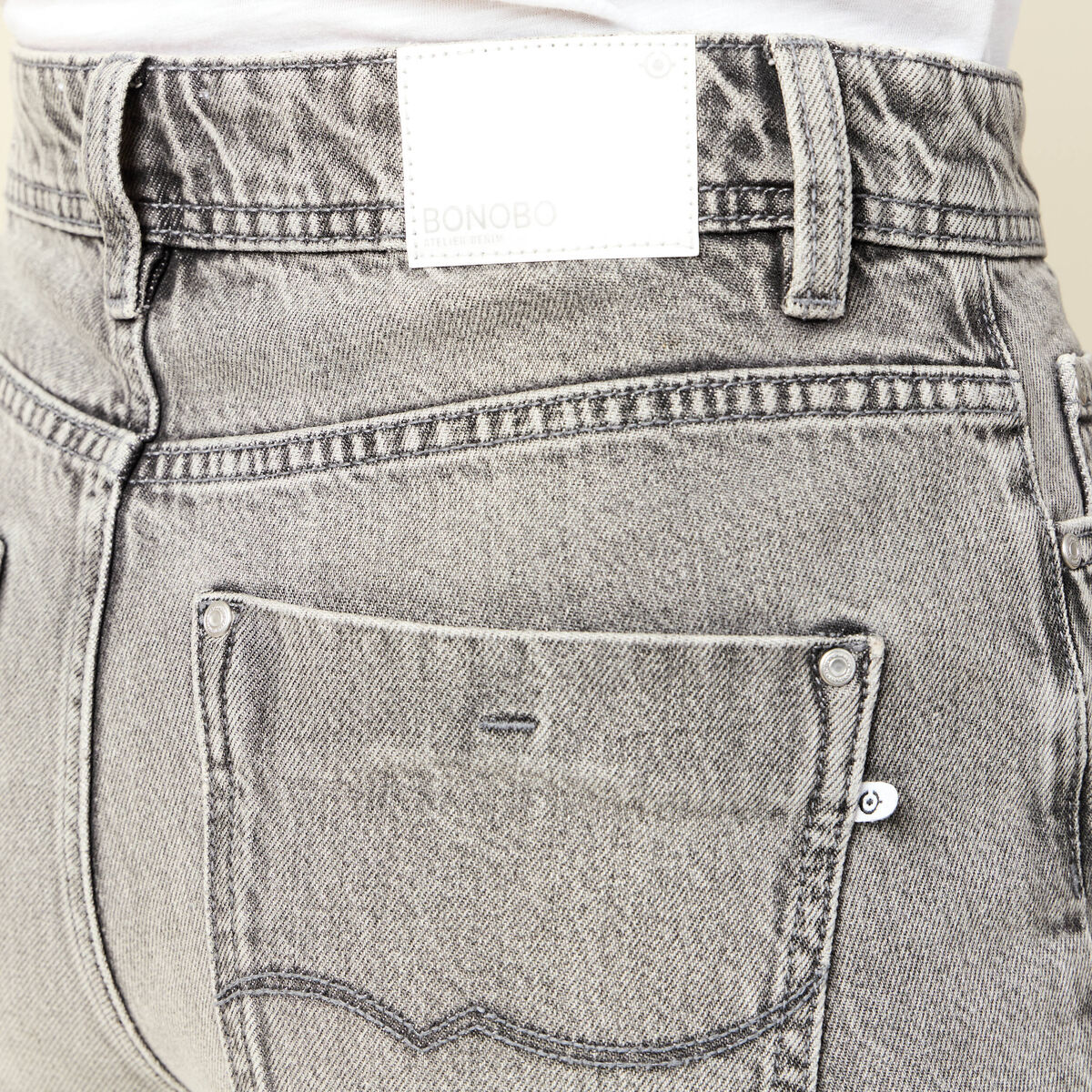 Jeans straight taille haute 7/8&egrave;me denim gris clair femme