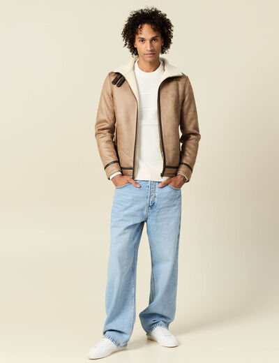 Blouson suédine zippé marron foncé homme