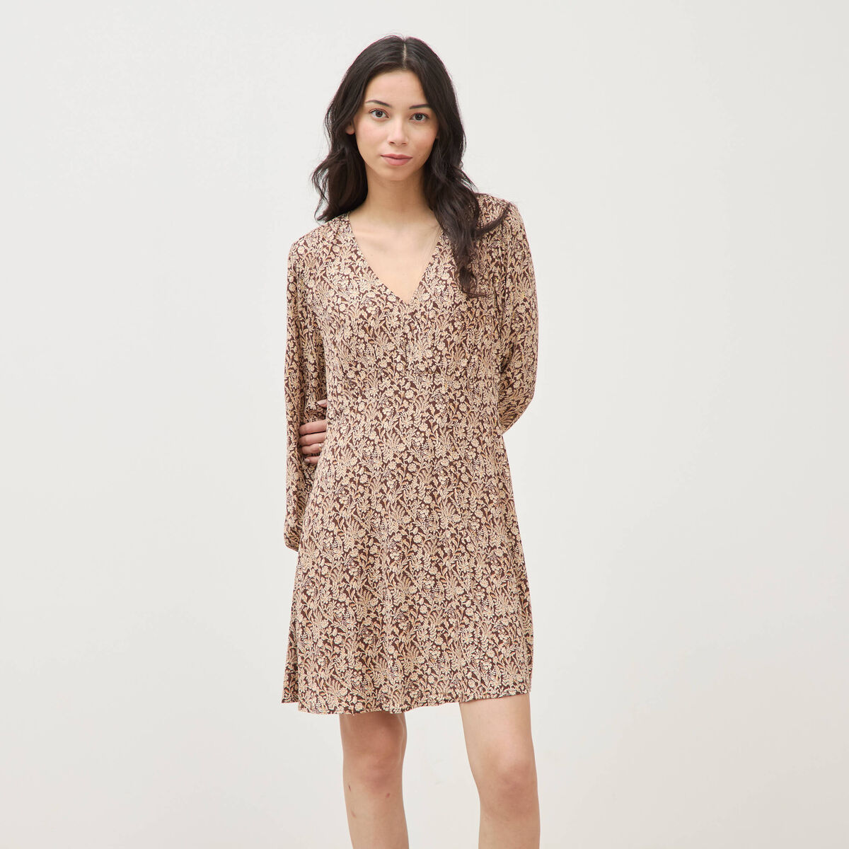 Robe manches longues marron femme
