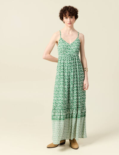 Robe longue évasée fluide vert femme