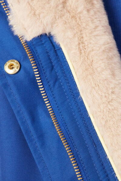 Parka droite à capuche doublée bleu electrique femme
