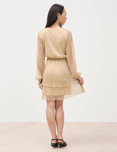 Robe manches longues doubl&eacute;e beige femme