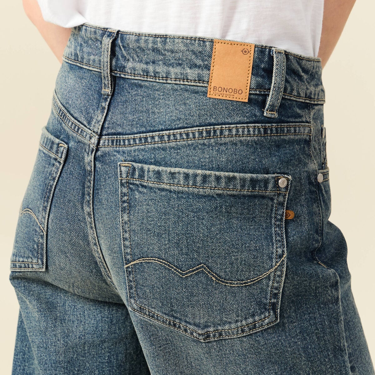 Jeans large taille haute bleu femme