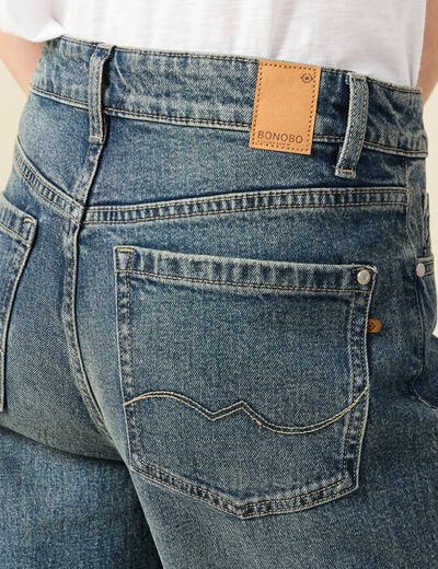 Jeans large taille haute bleu femme