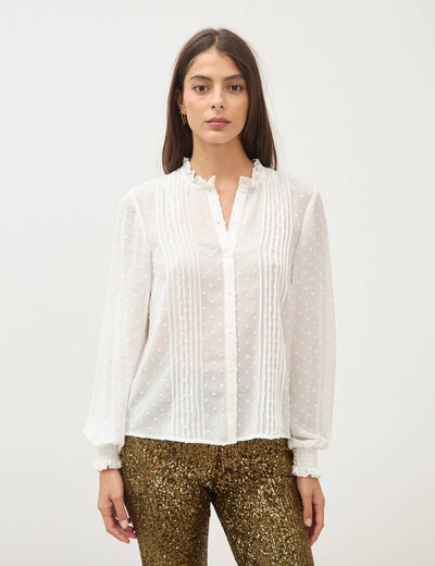 Chemise droite manches longues ecru femme