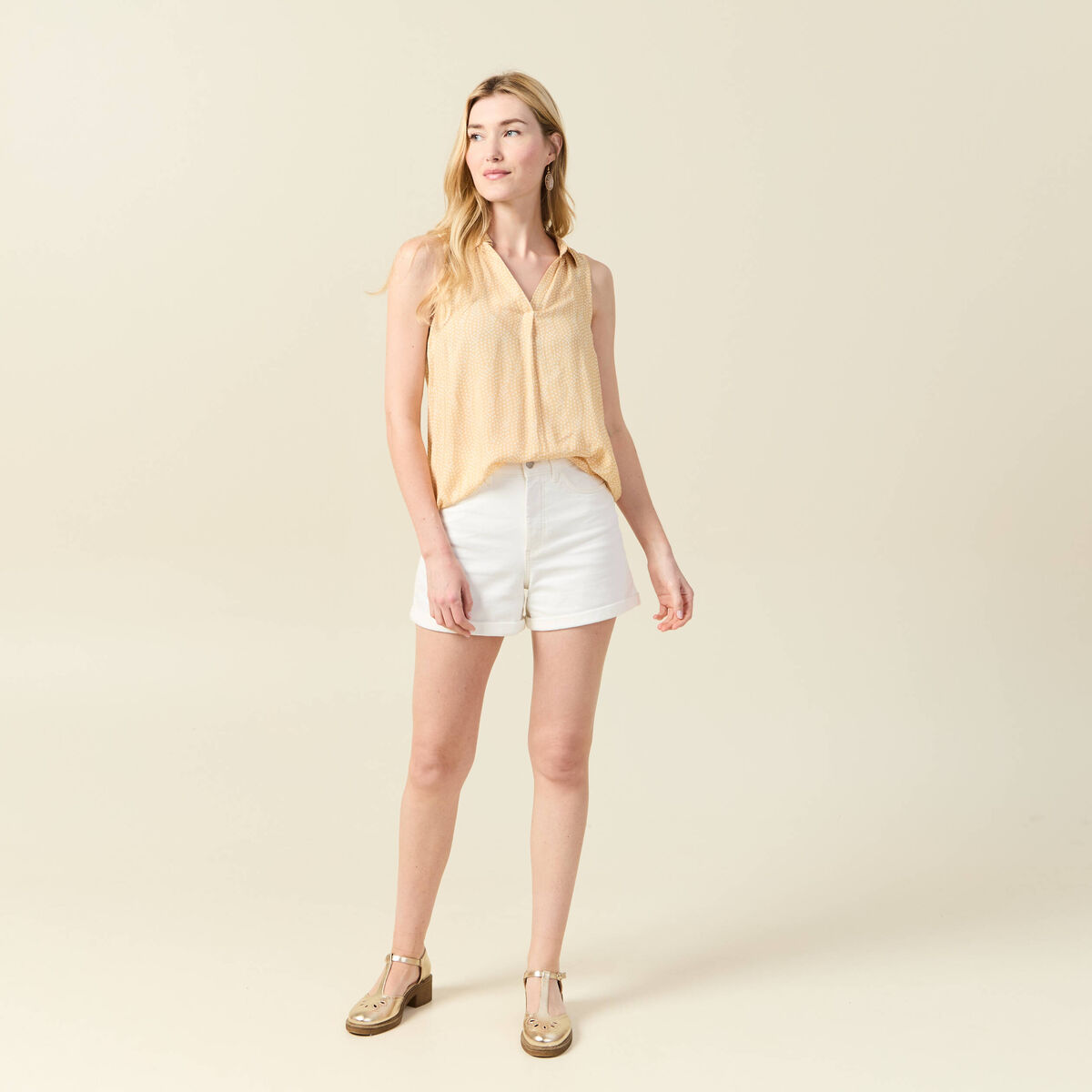 Blouse sans manches jaune paille femme