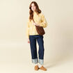 Chemise vichy manches longues en coton jaune femme